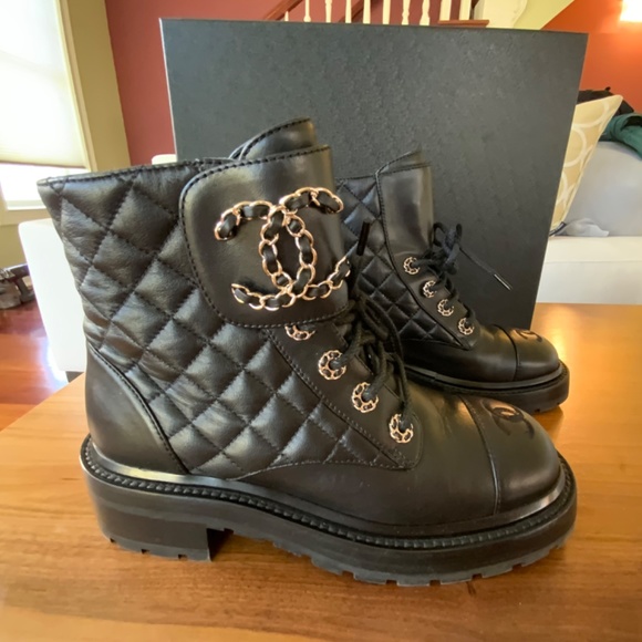 Chanel Quilted Combat Boots in Size 36.5 with Box & Dust bags. - Picture 9 of 10